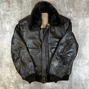 Vintage The Tannery USA Mens Black Leather Jacket W/ Shearling Lining Size 40